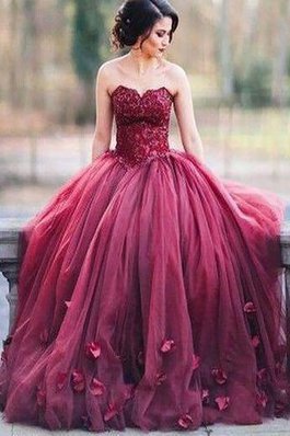 Abito da Sera con Applique Ball Gown in Tulle Cuore Naturale