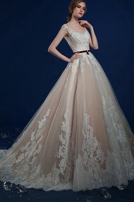 Abito da Sposa Senza Maniche Classico in Tulle Romantico Largo