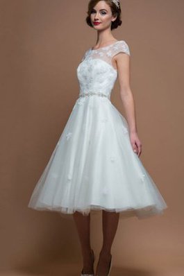 Abito da Sposa in Tulle Sotto Ginocchio Vintage con Fusciacca Cappellino