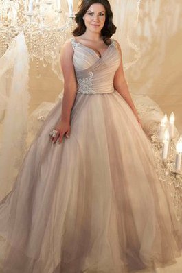 Abito da Sposa V-Scollo Classico con Criss-cross in Tulle Senza Maniche