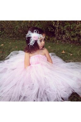 Abito da Cerimonia Bambini con Increspature con Fiore in Tulle Alta Vita Ball Gown