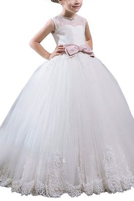 Abito da Cerimonia Bambini con Fiore A Terra Ball Gown Senza Maniche con Nastro