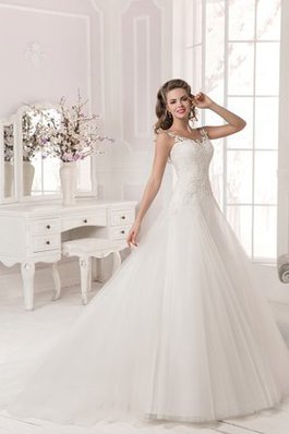 Abito da Sposa Coda A Strascico Corto con Applique A-Line Barchetta Senza Maniche