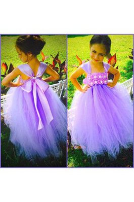 Abito da Cerimonia Bambini con Fiore in Tulle Alta Vita Ball Gown Cappellino