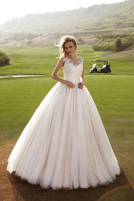 Abito da Sposa in Tulle in Pizzo Naturale Coda A Strascico Corto Senza Maniche