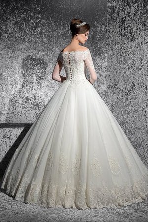 Abito da Sposa con Perline in Organza in Pizzo A Terra con Applique