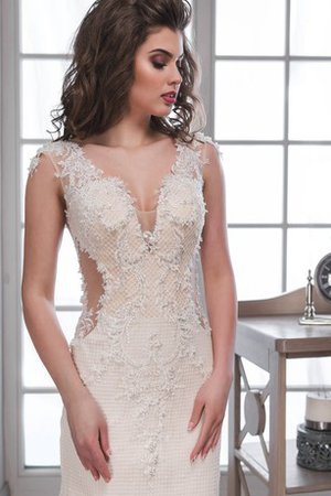 Abito da Sposa Lungo Profondo V-scollo A Terra Cappellino con Perline