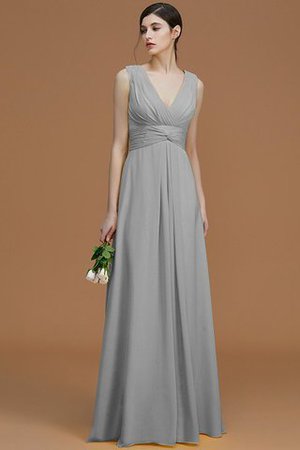 Abito da Damigella Naturale con Increspato V-Scollo Principessa in Chiffon