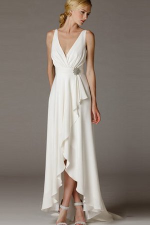 Abito da Sposa V-Scollo Tubino Naturale con Spacco Davanti con Increspato