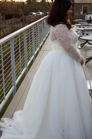 Abito da Sposa A-Line con Bottone in Tulle con Maniche Lunghe Semplice