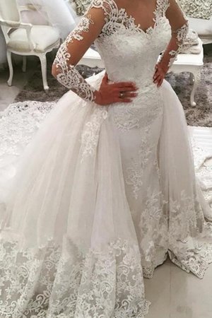 Abito da sposa con ricamo in pizzo grazioso cerniera in pizzo con maniche lunghe