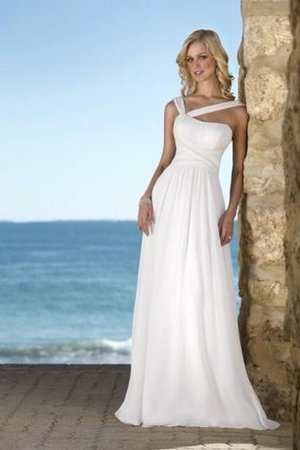 Abito da Sposa a Spiaggia con Applique Alta Vita V-Scollo in Chiffon