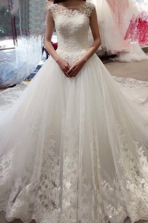 Abito da Sposa Naturale Radiosa Allacciato con Applique Senza Maniche