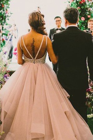 Abito da Sposa Naturale in Organza Radiosa Spazzola Treno Senza Maniche