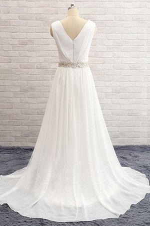 Abito da Sposa V-Scollo con Perline Senza Maniche A-Line Naturale