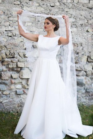 Abito da Sposa Senza Maniche a Riva Barchetta con Piega A-Line