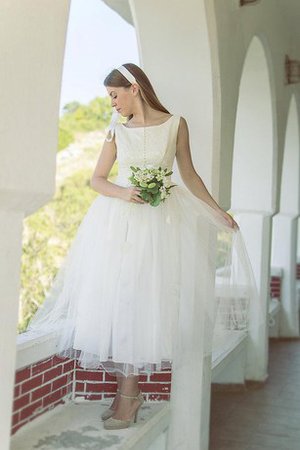 Abito da Sposa Senza Maniche con Piega A-Line in Tulle Cerniera