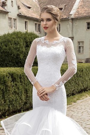 Abito da Sposa Largo con Cascata Volant in Tulle con Maniche Lunghe con Applique