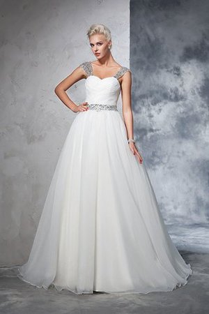 Abito da Sposa Largo Bretelle Ball Gown con Increspato Lungo Senza Maniche