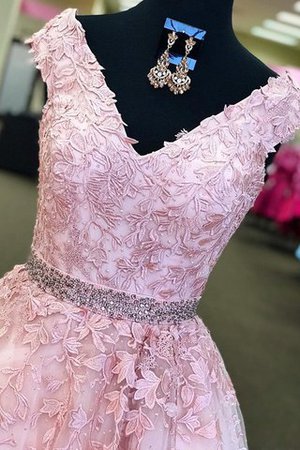 Abito da Sera Principessa in Tulle con Applique V-Scollo Senza Maniche