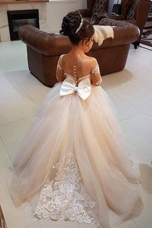 Abito da cerimonia bambini spazzola treno radiosa in tulle scollegato naturale con fiore