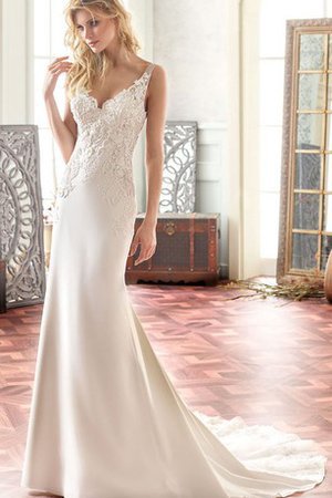 Abito da Sposa V-Scollo in Pizzo con Piega con Applique Moderno