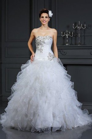 Abito da Sposa in Organza Lungo Senza Maniche con Perline Allacciato