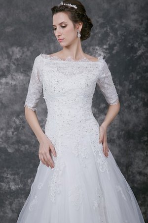 Abito da Sposa con Bottone Semplice con Applique Largo in Tulle