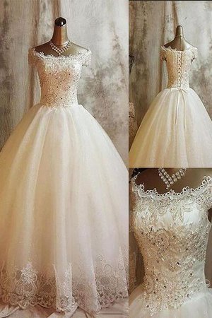 Abito da Sposa con Applique Naturale Fuori dalla spalla in Tulle Senza Maniche