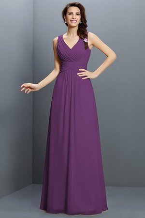 Abito da Damigella con Festone in Chiffon A-Line Senza Maniche Lunghi