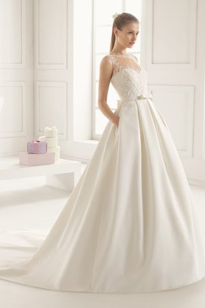 Abito da Sposa Senza Maniche Lunghi in Taffeta decorato Naturale