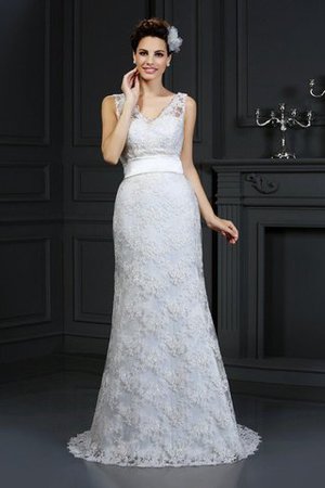 Abito da Sposa Coda A Strascico Cappella Sirena con Applique Cerniera Lungo