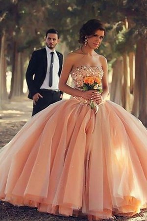 Abito da Ballo Senza Maniche Ball Gown Senza Strap con Perline in Tulle