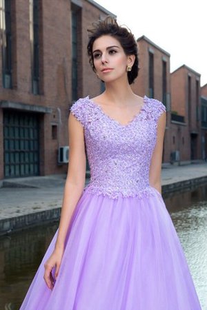 Abito da Ballo Alta Vita V-Scollo con Manica Corte Cerniera Ball Gown