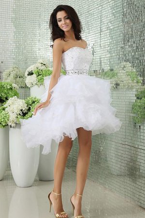 Abito da Sposa con Cascata Volant con Perline Asimmetrici con Increspature con Nastro