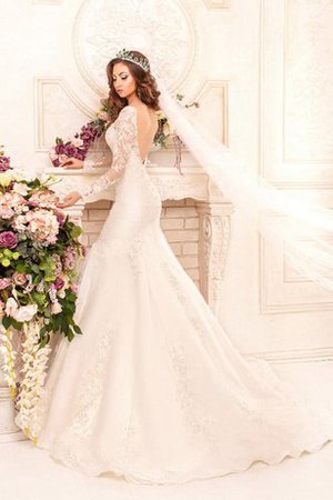 Abito da Sposa Sirena Profondo V-scollo con Applique con Maniche Lunghe Sensuale