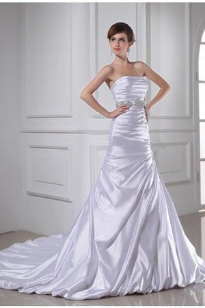 Abito da Sposa con Applique Senza Strap in Raso Satin Elastico Allacciato Sirena