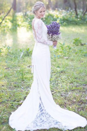 Abito da Sposa in Pizzo Sensuale con Maniche Lunghe A Terra Schiena Nuda