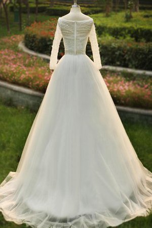 Abito da Sposa Originale con Increspato con Maniche Lunghe Cerniera A Terra