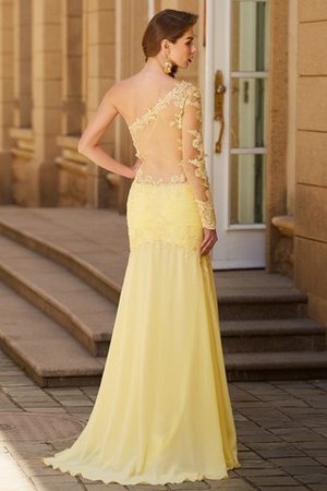 Abito da Ballo in Chiffon con Maniche Lunghe in Pizzo Monospalla Spazzola Treno