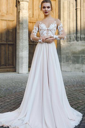 Abito da Sposa V-Scollo Naturale con Fiore Sensuale a Chiesa