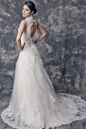 Abito da Sposa con Applique A-Line Senza Maniche Spazzola Treno Vintage