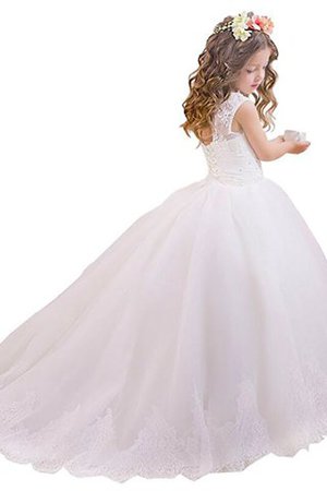 Abito da Cerimonia Bambini in Pizzo Tondo con Fiore in Tulle A Terra