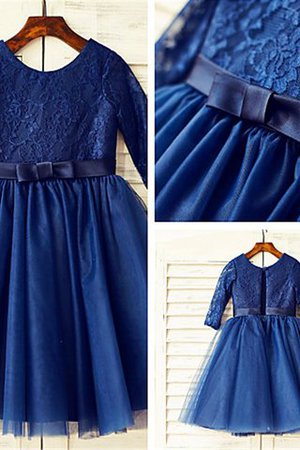 Abito da Cerimonia Bambini Tondo in Pizzo con Fiore in Tulle con Maniche Lunghe