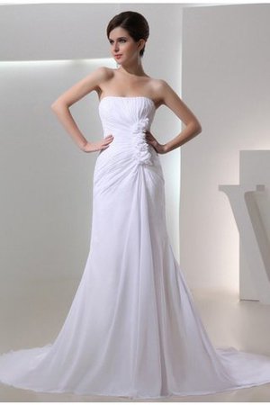 Abito da Sposa Alta Vita in Chiffon Coda A Strascico Cappella Senza Strap A-Line