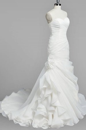 Abito da Sposa Allacciato con Increspature in Organza Coda A Strascico Corto Senza Spalline