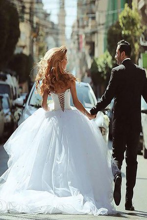 Abito da Sposa Cuore in Tulle Coda A Strascico Corto con Perline Radiosa