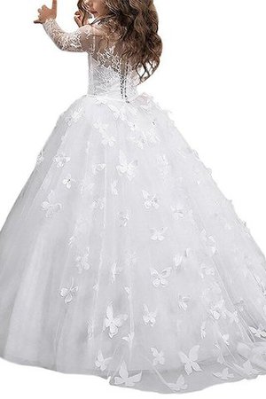 Abito da Cerimonia Bambini con Fiore A Terra Ball Gown con Maniche Lunghe in Tulle