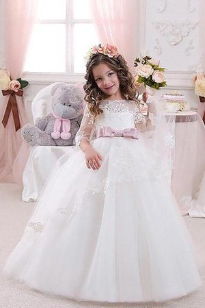 Abito da Cerimonia Bambini con Fiore in Tulle Ball Gown Senza Maniche in Pizzo