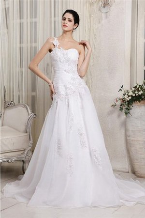 Abito da Sposa con Perline Allacciato in Organza Lungo Monospalla